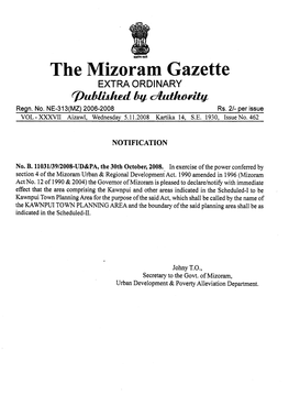 The Mizoram Gazette EXTRA ORDINARY Qjumijud Hy ~ Regn