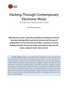 Hacking Through Contemporary Electronic Music an Interview with Nicolas Collins