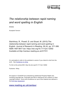 The Relationship Between Rapid Naming and Word Spelling in English