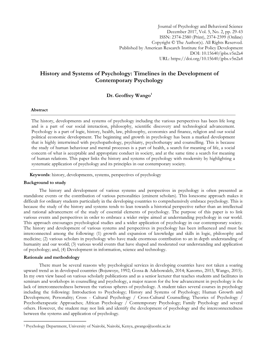 History and Systems of Psychology: Timelines in the Development of Contemporary Psychology