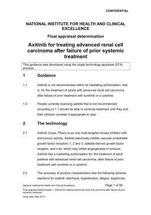 Axitinib for Treating Advanced Renal Cell Carcinoma After Failure of Prior Systemic Treatment