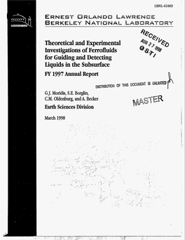 Theoretical and Experimental Investigations of Ferrofluids for Guiding Aid Detecting Liquids in the Subsurface 1 FY 1997 Annual Report