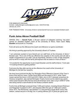 Funk Joins Akron Football Staff