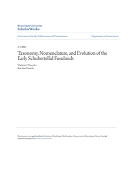 Taxonomy, Nomenclature, and Evolution of the Early Schubertellid Fusulinids Vladimir I
