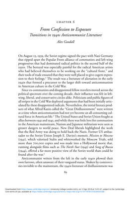 From Confession to Exposure Transitions in 1940S Anticommunist Literature Alex Goodall