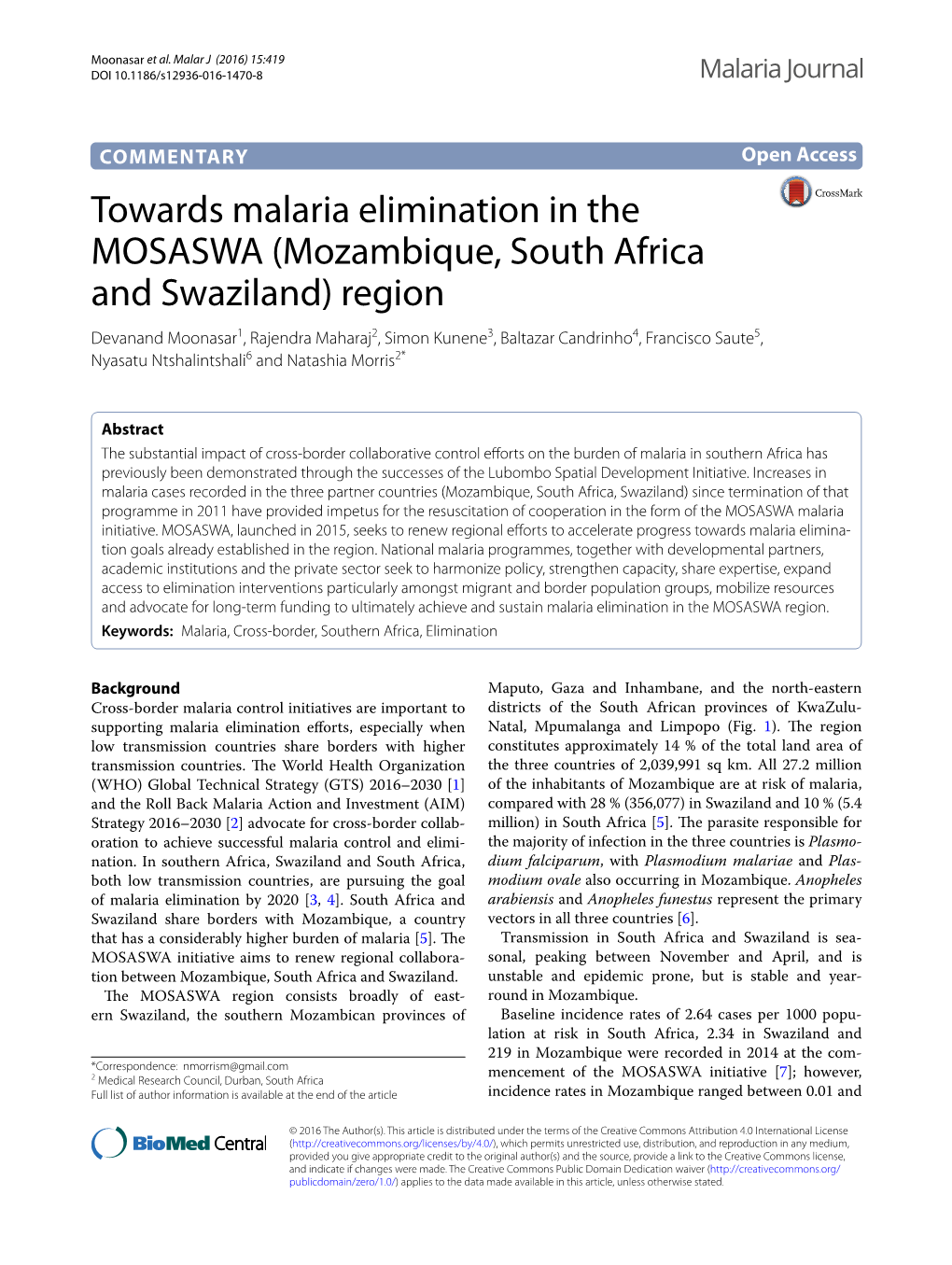 Towards Malaria Elimination in the MOSASWA