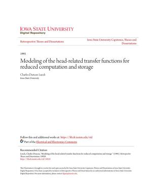 Modeling of the Head-Related Transfer Functions for Reduced Computation and Storage Charles Duncan Lueck Iowa State University