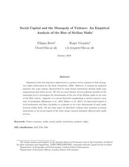 Social Capital and the Monopoly of Violence: an Empirical Analysis of the Rise of Sicilian Maﬁa∗