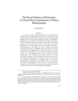 A Critical Race Examination of Police Militarization