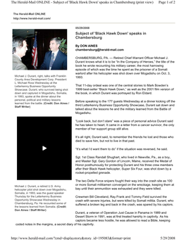 Black Hawk Down' Speaks in Chambersburg (Print View) Page 1 of 2