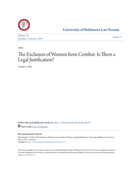 The Exclusion of Women from Combat: Is There a Legal Justification? Sandra G
