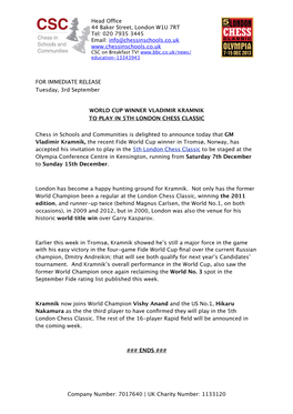 LCC Kramnik Press Release