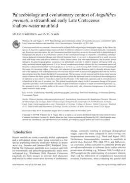 Palaeobiology and Evolutionary Context of Angulithes Mermeti, a Streamlined Early Late Cretaceous Shallow-Water Nautiloid