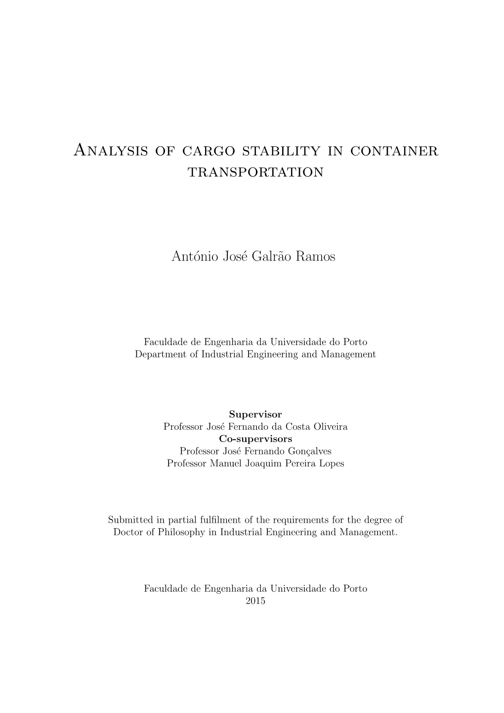 Analysis of Cargo Stability in Container Transportation