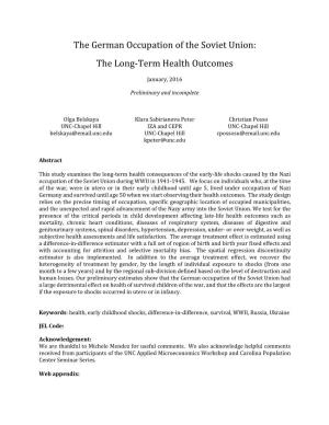 The German Occupation of the Soviet Union: the Long‐Term Health Outcomes