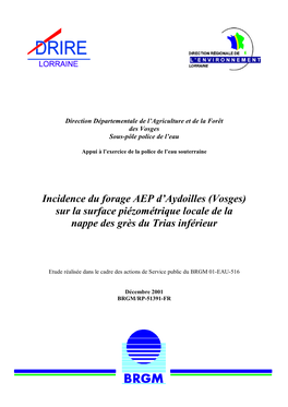 Incidence Du Forage AEP D'aydoilles (Vosges) Sur La Surface