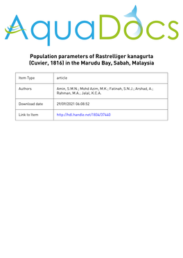 Population Parameters of Rastrelliger Kanagurta (Cuvier, 1816) in the Marudu Bay, Sabah, Malaysia