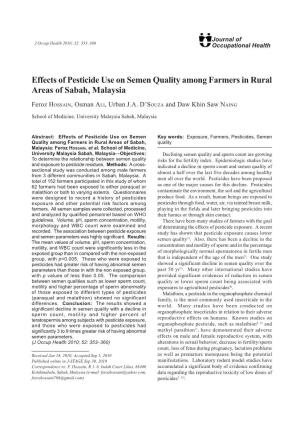 Effects of Pesticide Use on Semen Quality Among Farmers in Rural Areas of Sabah, Malaysia