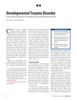 Developmental Trauma Disorder a New, Rational Diagnosis for Children with Complex Trauma Histories