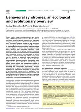 Behavioral Syndromes: an Ecological and Evolutionary Overview