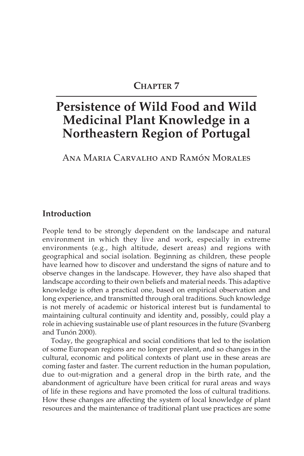 Persistence of Wild Food and Wild Medicinal Plant Knowledge in a Northeastern Region of Portugal
