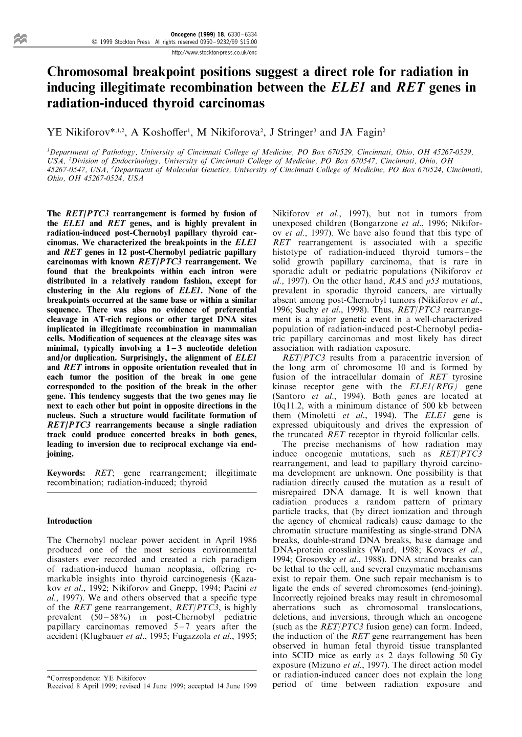 Genes in Radiation-Induced Thyroid Carcinomas