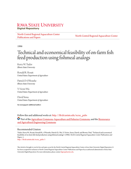 Technical and Economical Feasibility of On-Farm Fish Feed Production Using Fishmeal Analogs Kerry W
