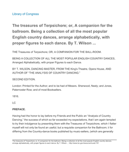 Or, a Companion for the Ballroom. Being a Collection of All the Most Popular English Country Dances, Arrange Alphabetically, with Proper Figures to Each Dance