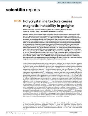 Polycrystalline Texture Causes Magnetic Instability in Greigite Barbara Lesniak1, Dimitrios Koulialias1, Michalis Charilaou2, Peter G