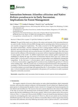 Interaction Between Ailanthus Altissima and Native Robinia Pseudoacacia in Early Succession: Implications for Forest Management