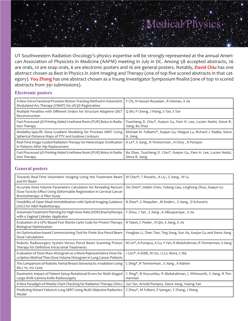 58 Accepted Abstracts, 26 Are Orals, 10 Are Snap Orals, 6 Are Electronic Posters and 16 Are General Posters