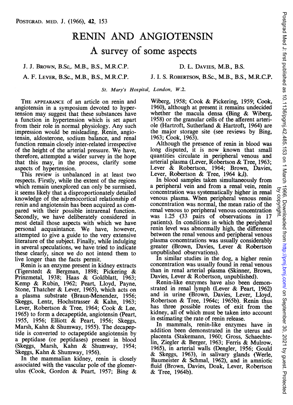 RENIN and ANGIOTENSIN a Survey of Some Aspects J