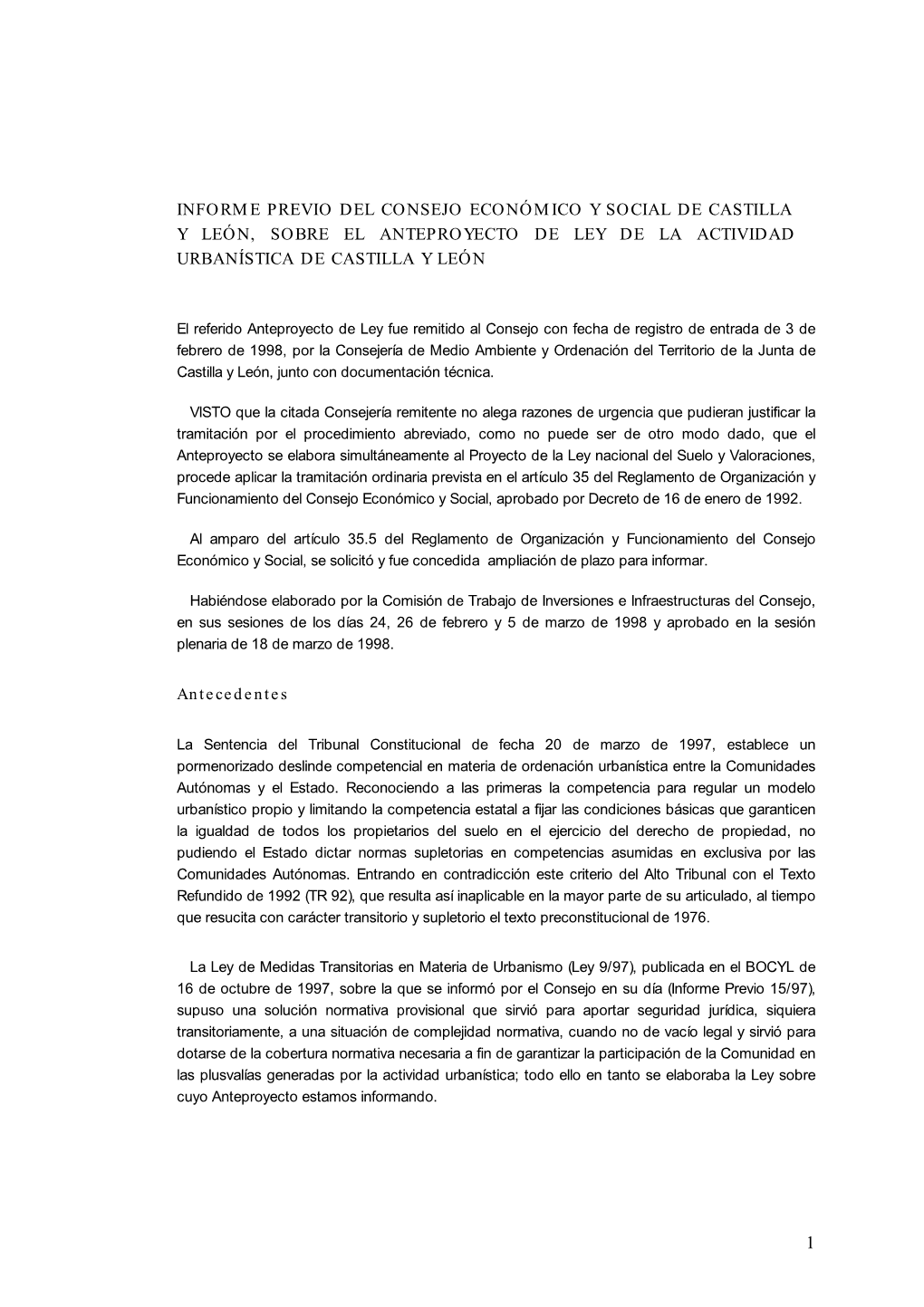 Informe Previo Sobre El Anteproyecto De Ley De La Actividad Urbanística