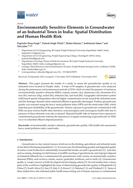 Environmentally Sensitive Elements in Groundwater of an Industrial Town in India: Spatial Distribution and Human Health Risk