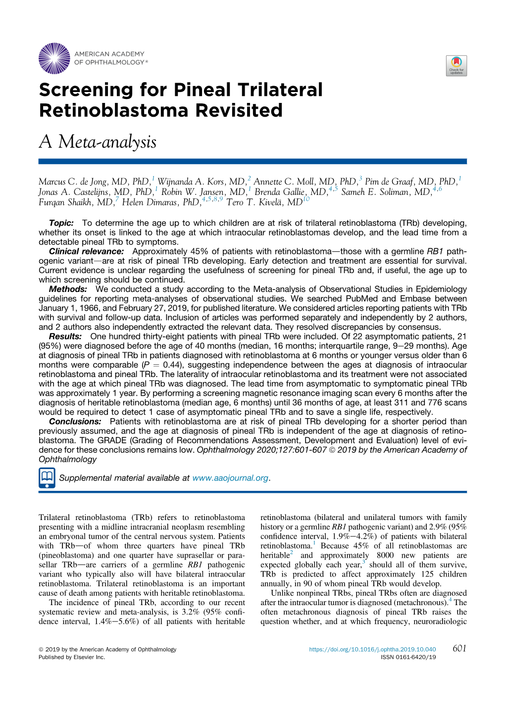 Screening for Pineal Trilateral Retinoblastoma Revisited a Meta-Analysis