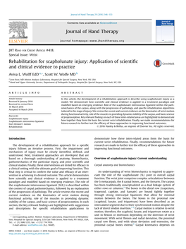 Rehabilitation for Scapholunate Injury: Application of Scientiﬁc and Clinical Evidence to Practice