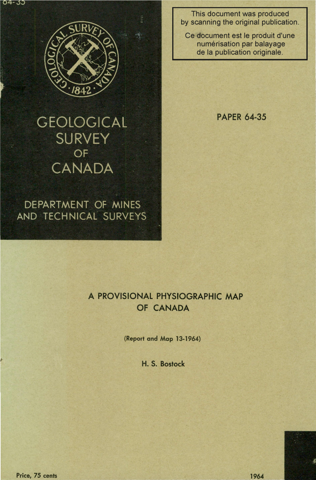 Paper 64-35 a Provisional Physiographic Map of Canada