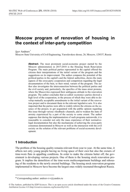 Moscow Program of Renovation of Housing in the Context of Inter-Party Competition