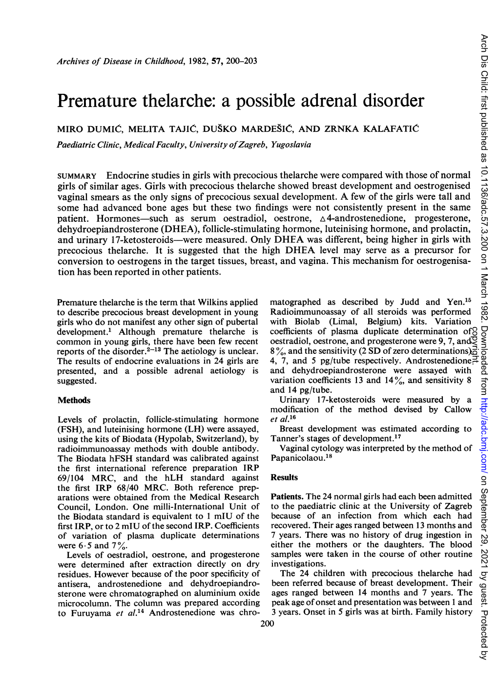 Premature Thelarche: a Possible Adrenal Disorder