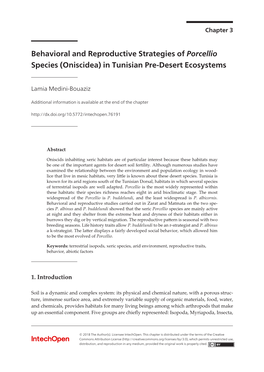 Behavioral and Reproductive Strategies of Porcellio Species (Oniscidea) in Tunisian Pre-Desert Ecosystems