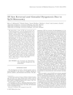 XY Sex Reversal and Gonadal Dysgenesis Due to 9P24 Monosomy