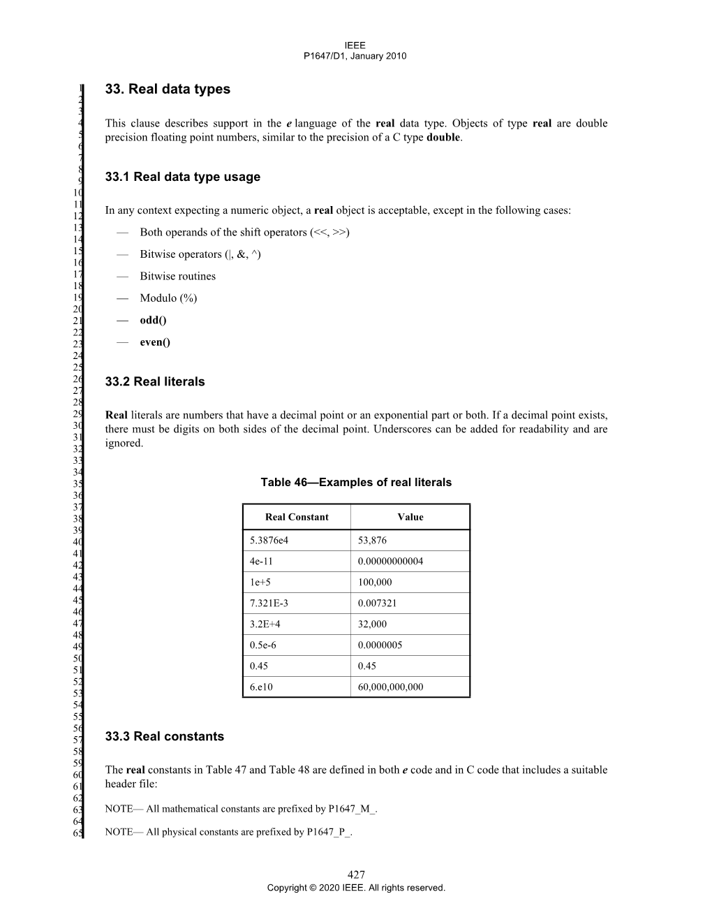 33. Real Data Types 2 3 4 This Clause Describes Support in the E Language of the Real Data Type