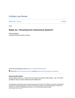 Robot, Inc.: Personhood for Autonomous Systems?