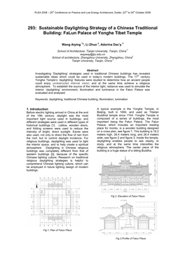 293: Sustainable Daylighting Strategy of a Chinese Traditional Building: Falun Palace of Yonghe Tibet Temple