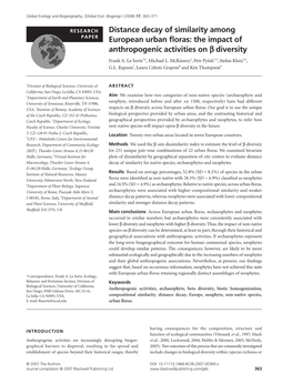 Distance Decay of Similarity Among European Urban Floras