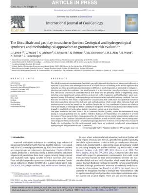 The Utica Shale and Gas Play in Southern Quebec: Geological and Hydrogeological Syntheses and Methodological Approaches to Groundwater Risk Evaluation