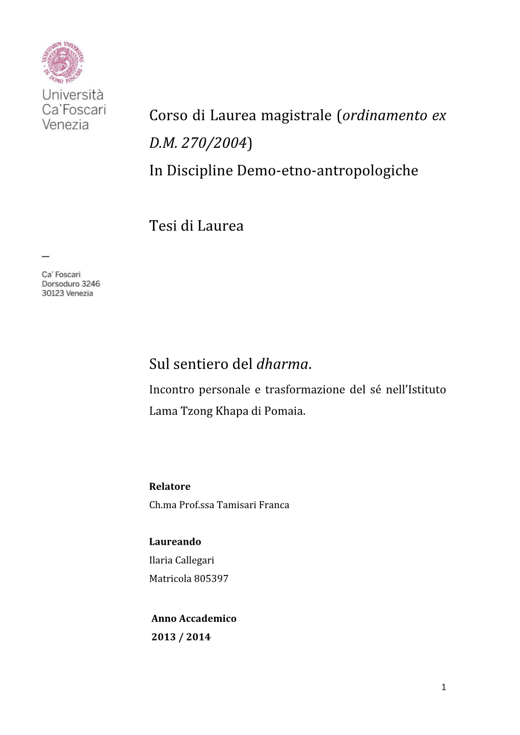 Corso Di Laurea Magistrale (Ordinamento Ex DM 270/2004)