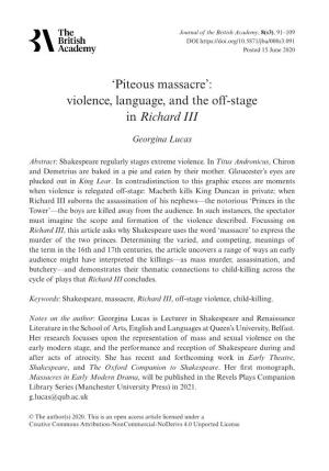 Piteous Massacre’: Violence, Language, and the Off-Stage in Richard III