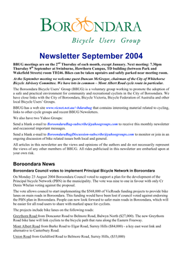 Newsletter September 2004 BBUG Meetings Are on the 2Nd Thursday of Each Month, Except January