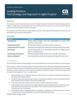 Leading Practice: Test Strategy and Approach in Agile Projects